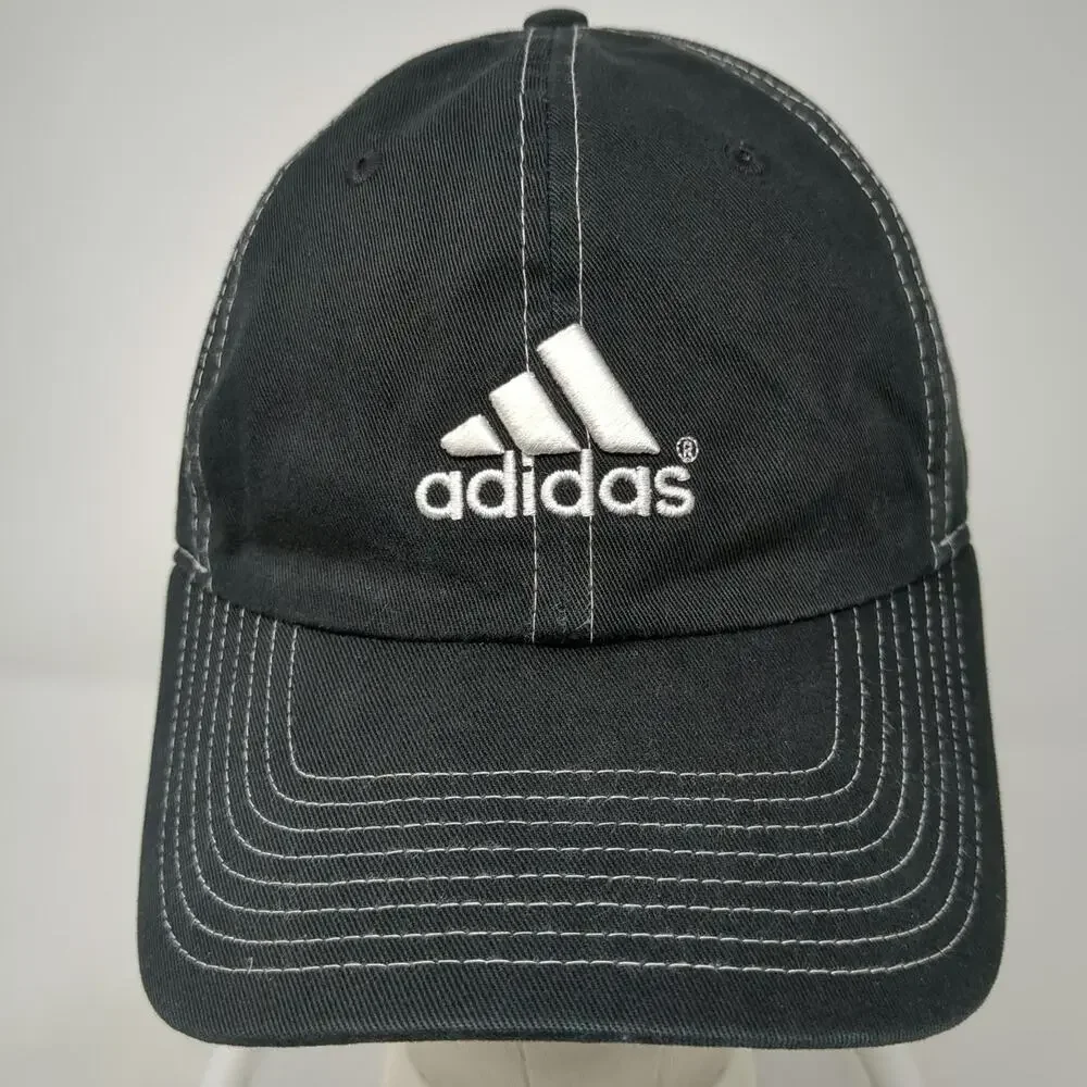Adidas Baseball Cap Black One Size White Contrast Stitching Logo Slideback Hat
